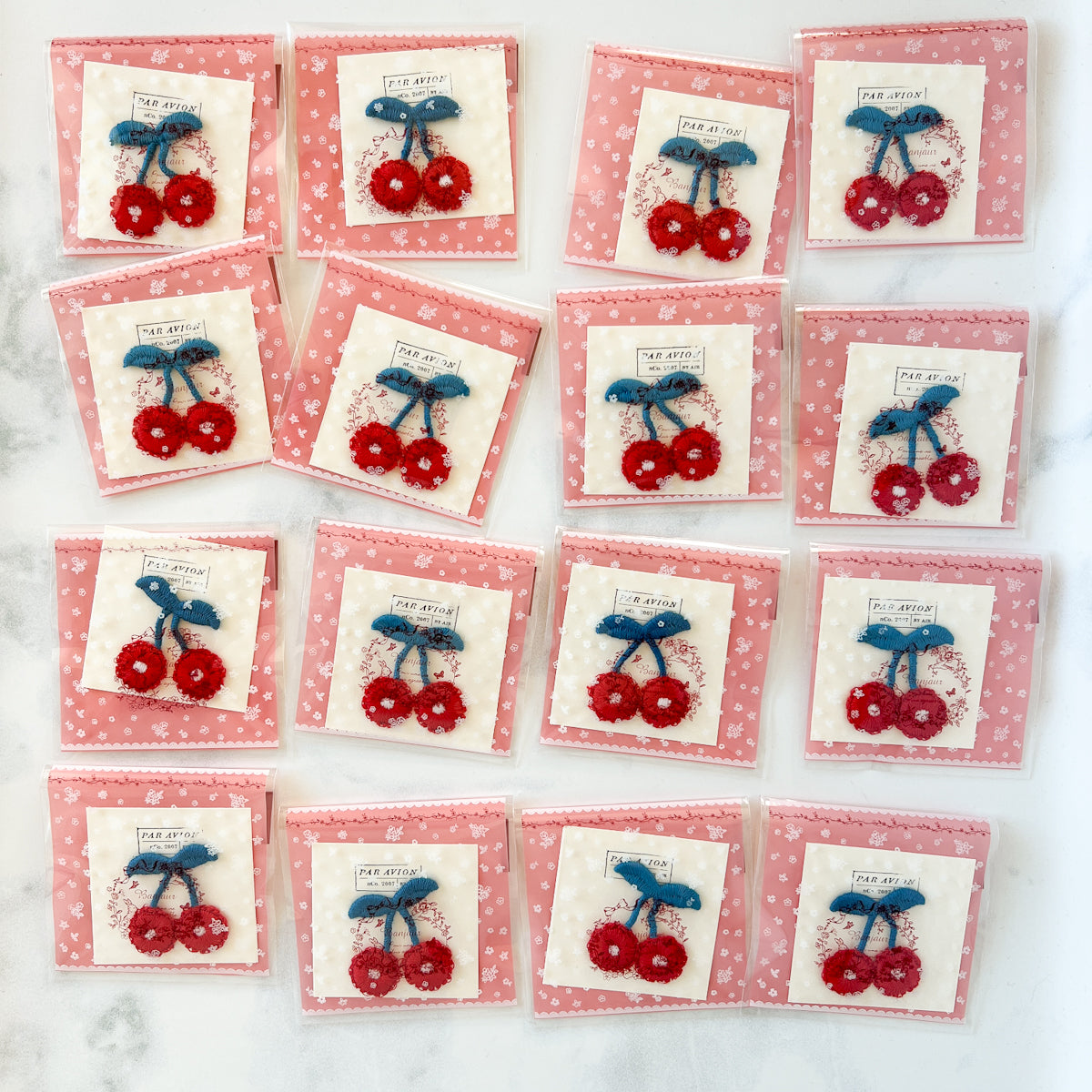 Red Cherry Blue Stem Appliqué Sew-on Patch