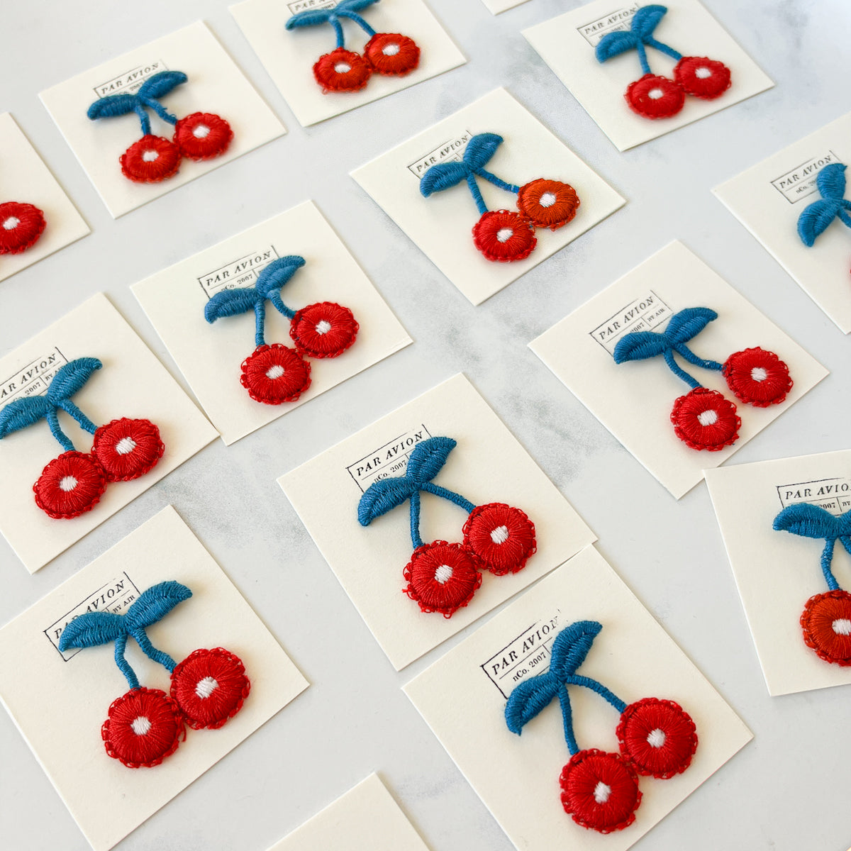 Red Cherry Blue Stem Appliqué Sew-on Patch