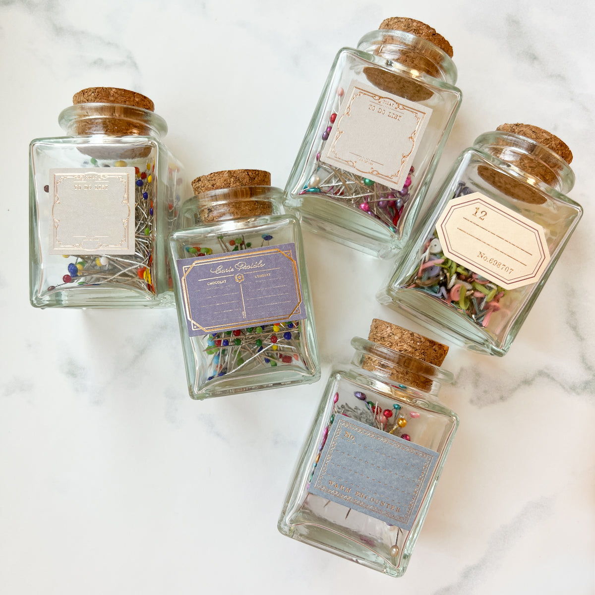 Multi-colored Glass Head Fine Pins | Decorative Glass Cork Bottle No.1