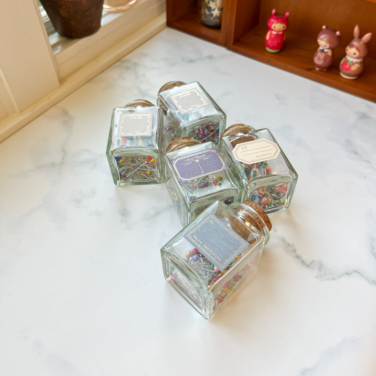 Multi-colored Glass Head Fine Pins | Decorative Glass Cork Bottle No.1