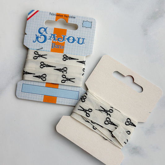 Sajou Cotton Ribbon Black Scissors on Card | One meter