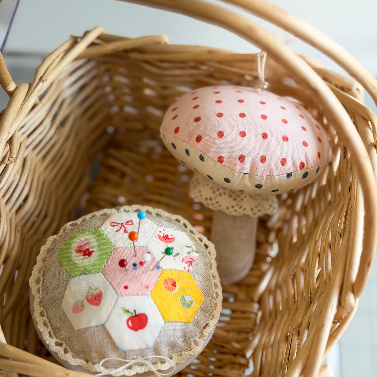 Polka dot + Linen Mushroom Ornament Decor With Hanging Twine