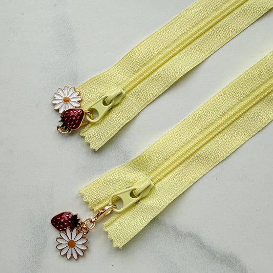 Strawberry + Daisy Enamel Metal Clip-on Charm Fun Zipper | Choose color