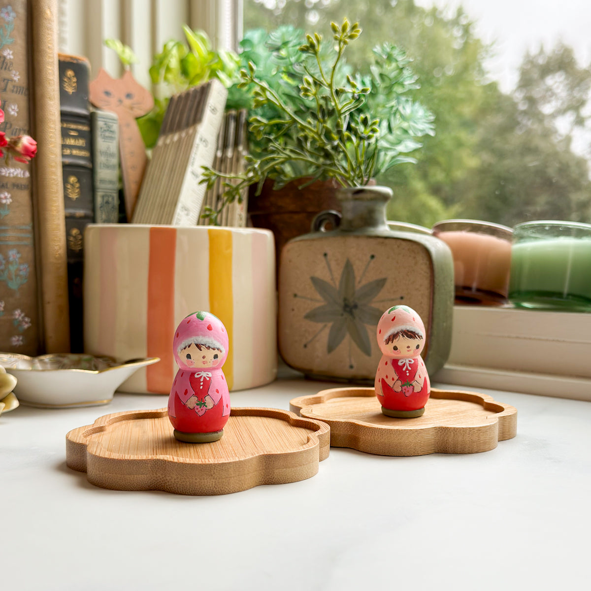 Hand Painted Strawberry/Cherry Girl Thread Spool Trays | Choose style