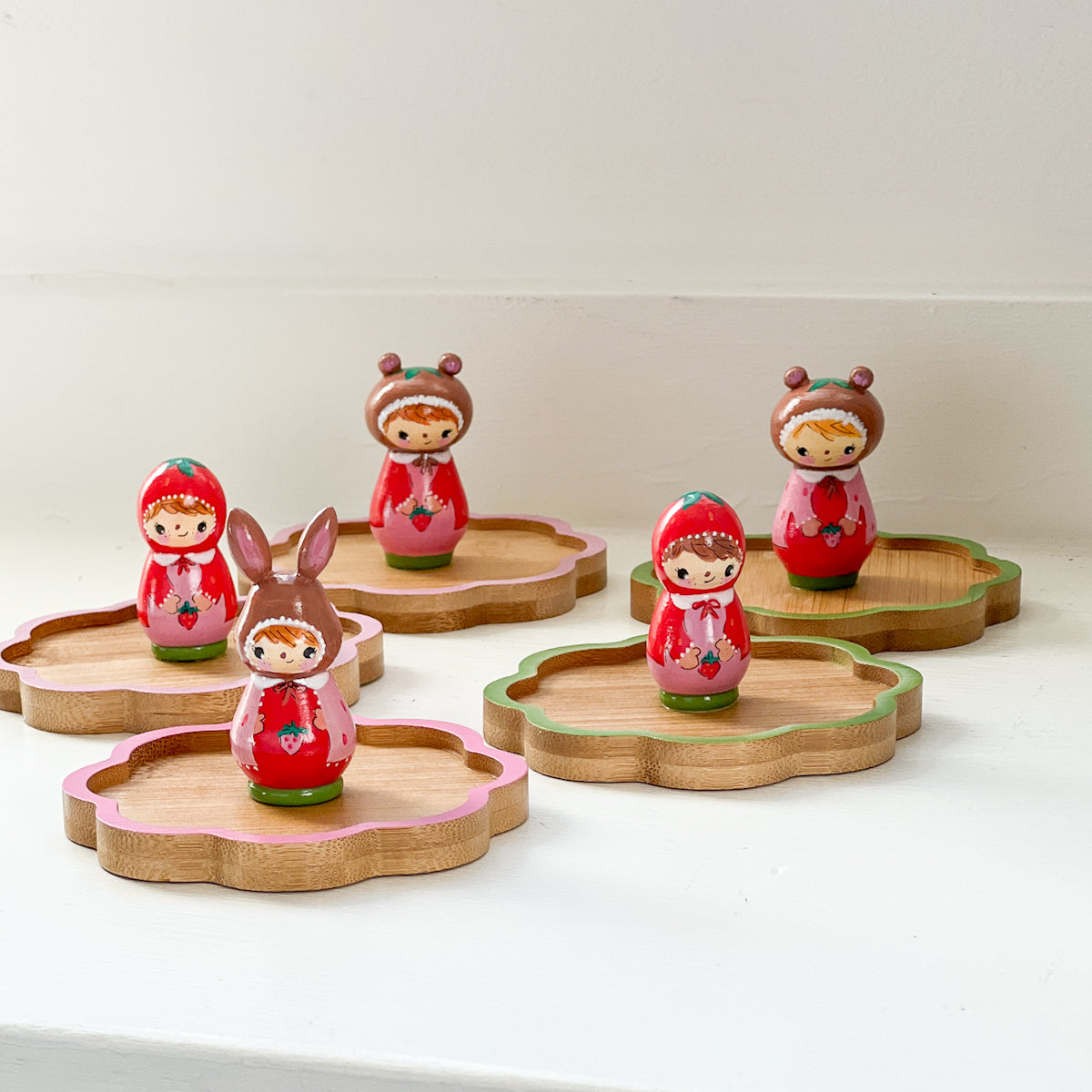 Hand Painted Strawberry Girl Thread Spool Wood Tray | Choose style