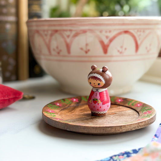 Hand Painted Strawberry Girl Thread Spool Wood Tray | Choose style