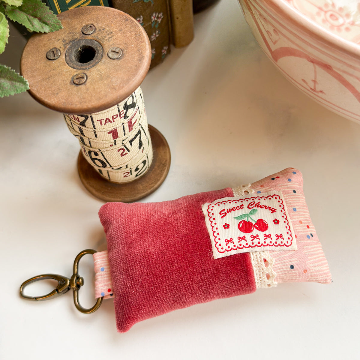 Velvet + Minimo | Sweet Cherry Pin cushion | with Clip