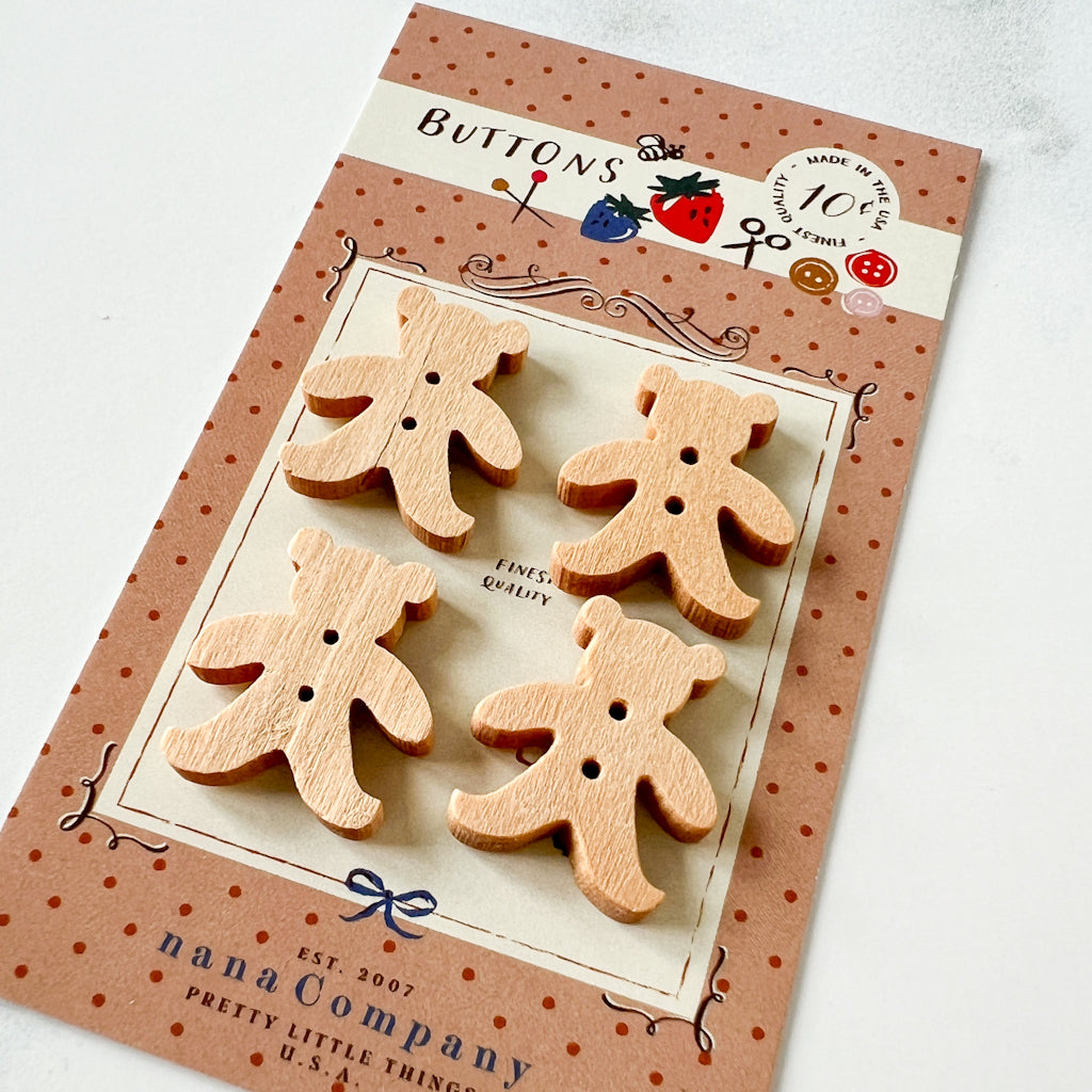 Teddy Bear wood buttons | Set of 4