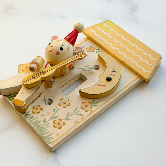 Charming Vintage Painted Fiddler & Moon Switch Cover Children Decor
