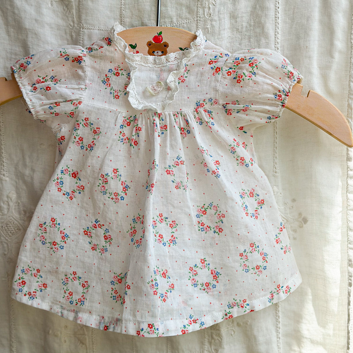Vintage Doll Dress - Beautiful Floral on White Fabric