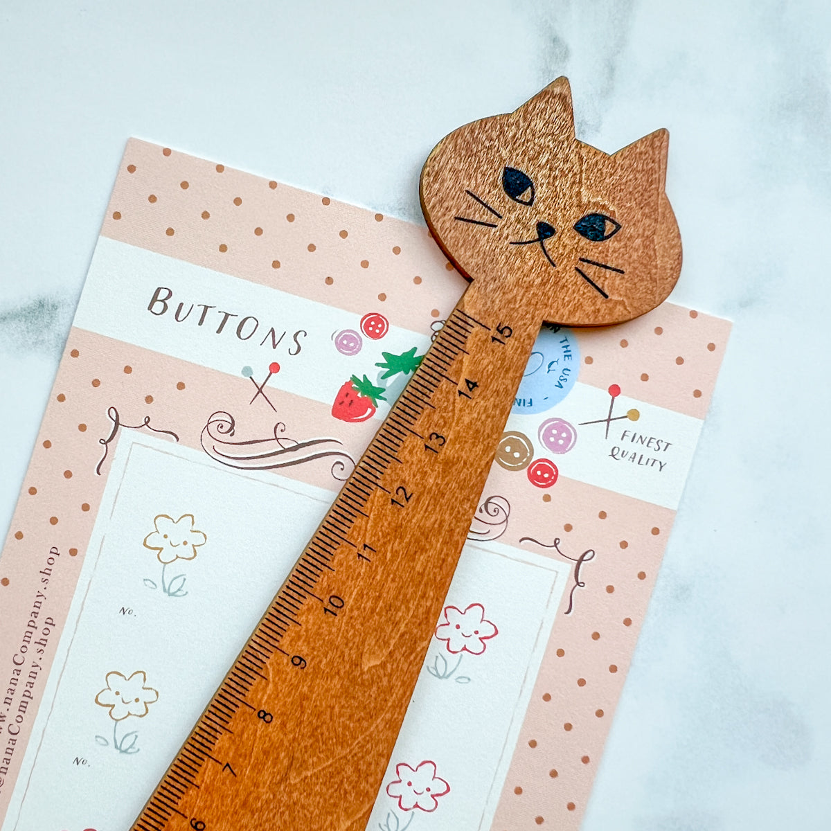 Wood Vintage-Look Cat Ruler Centimeter
