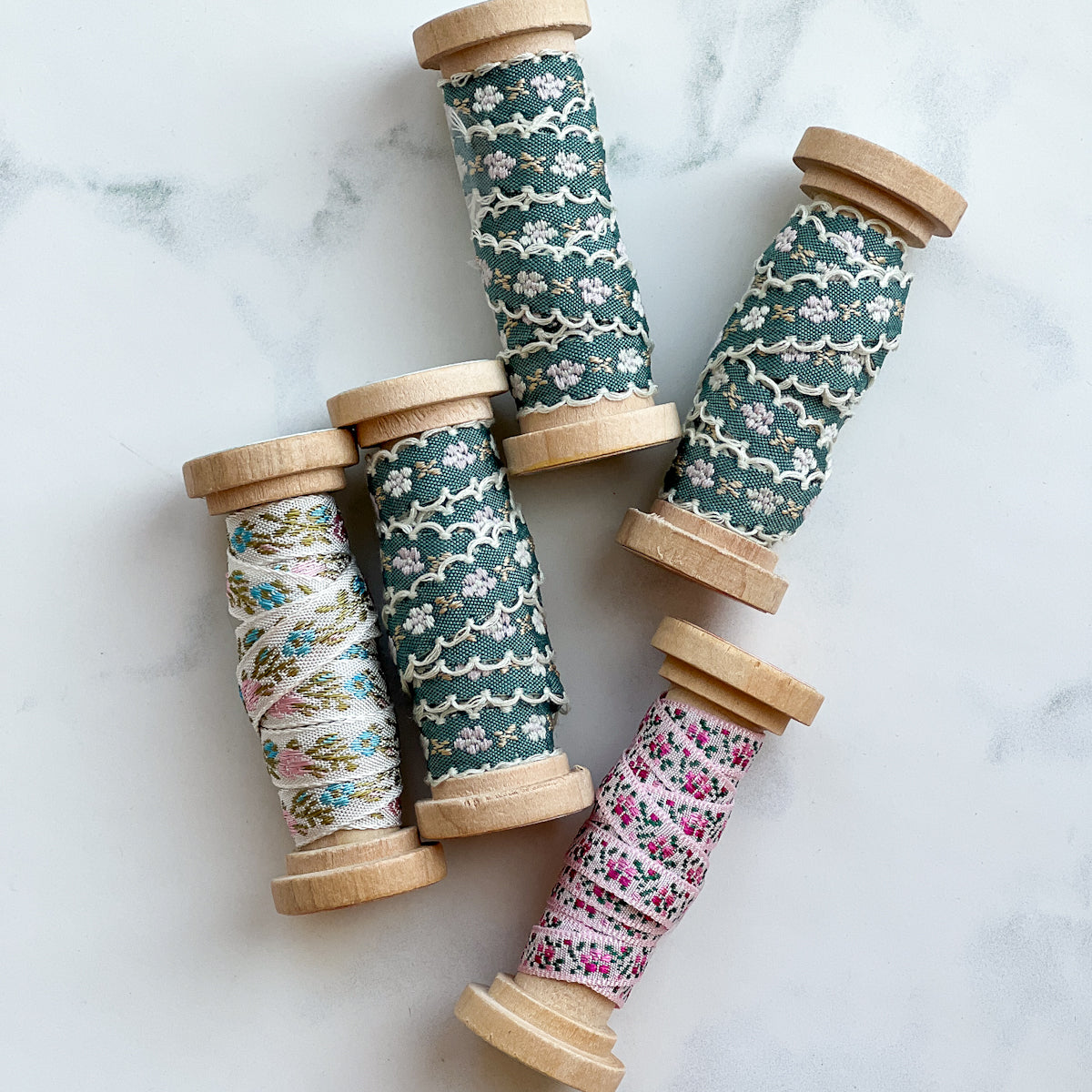 Floral Woven Ribbon - nanaCompany Wooden Bobbin | Choose style
