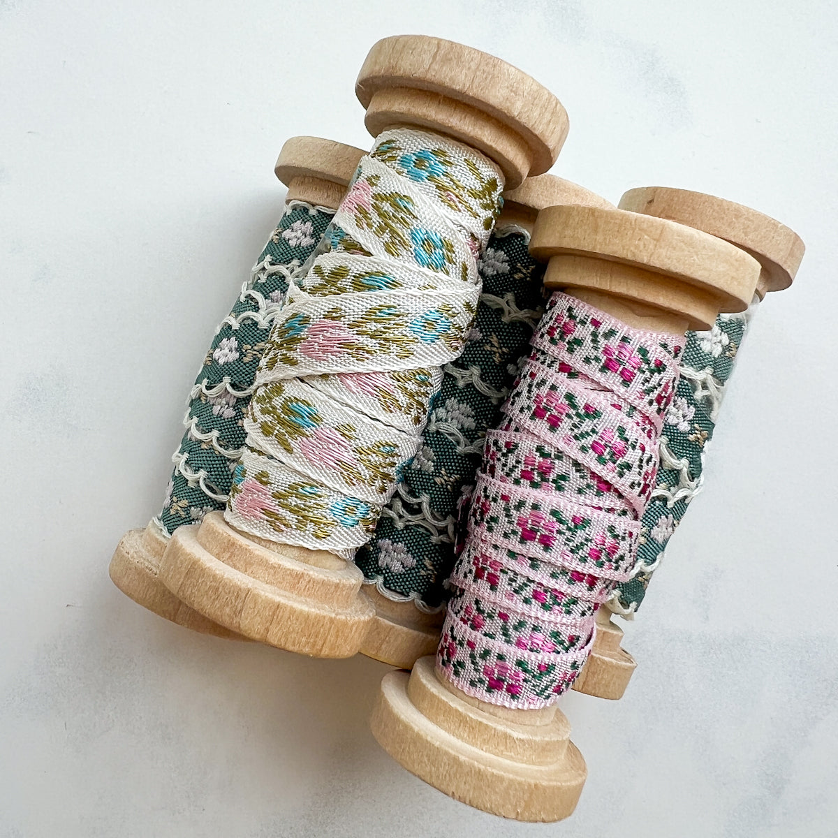 Floral Woven Ribbon - nanaCompany Wooden Bobbin | Choose style
