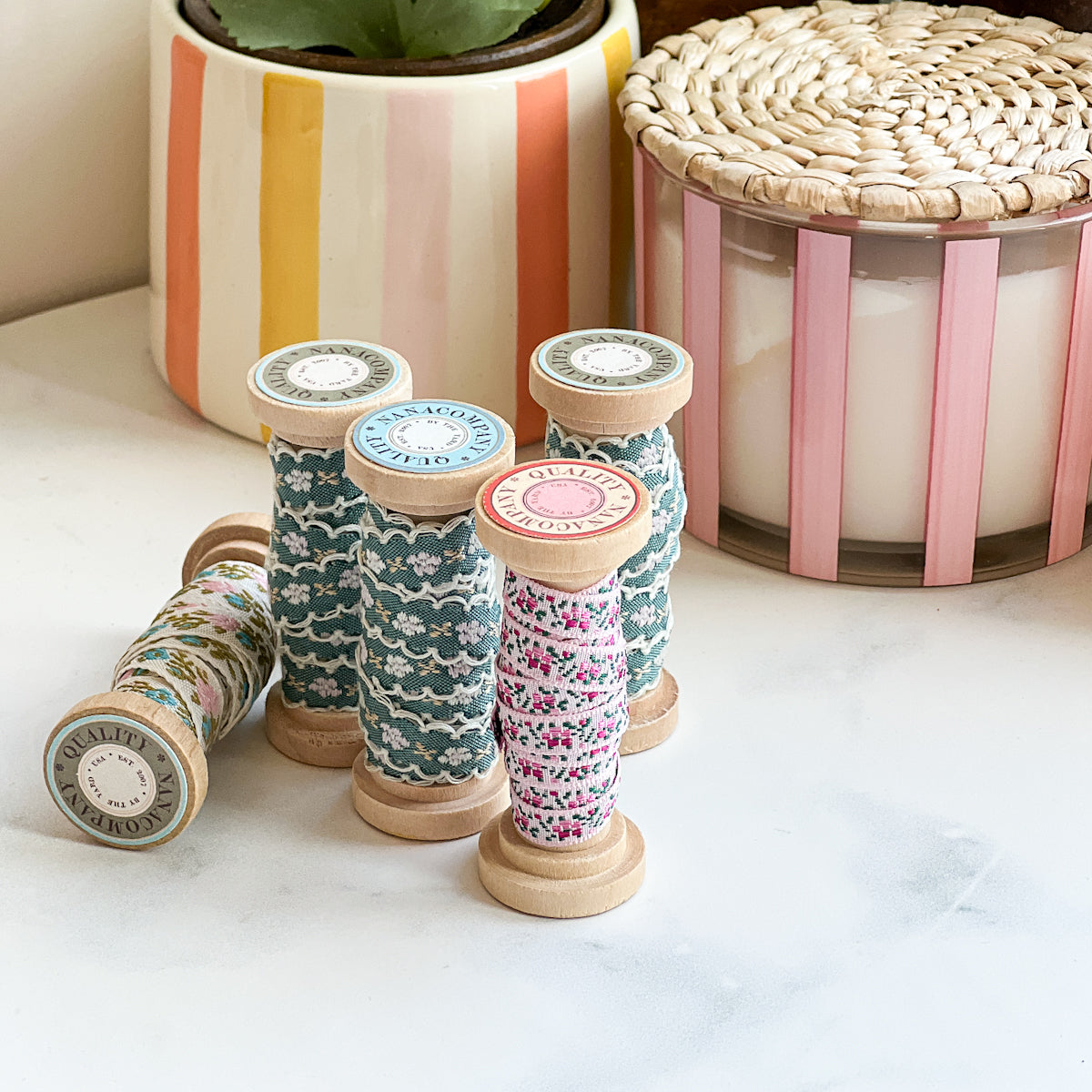 Floral Woven Ribbon - nanaCompany Wooden Bobbin | Choose style