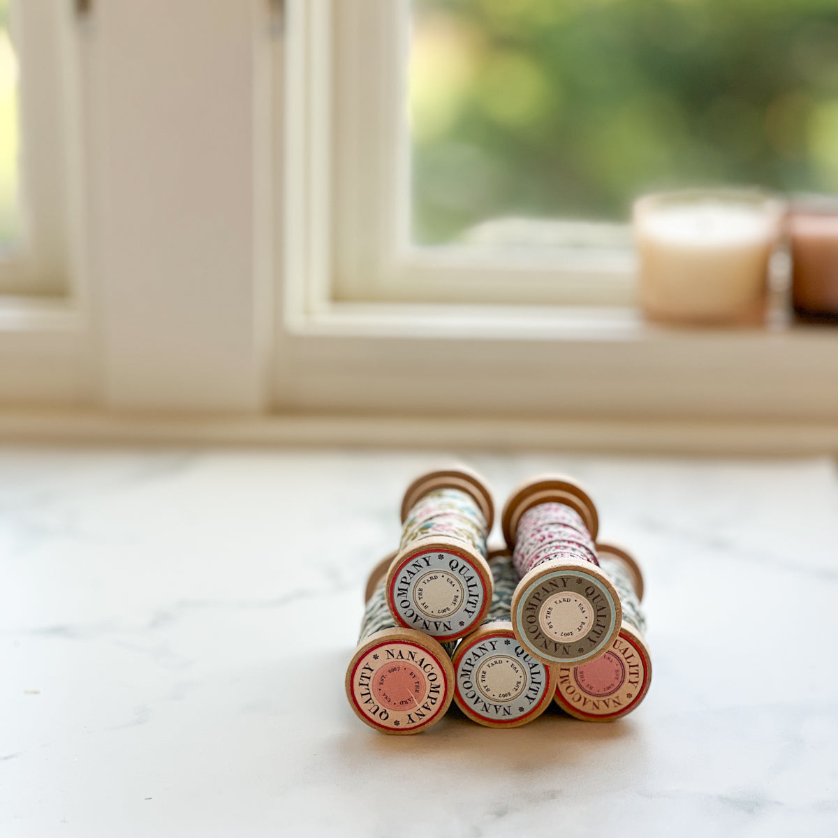 Floral Woven Ribbon - nanaCompany Wooden Bobbin | Choose style