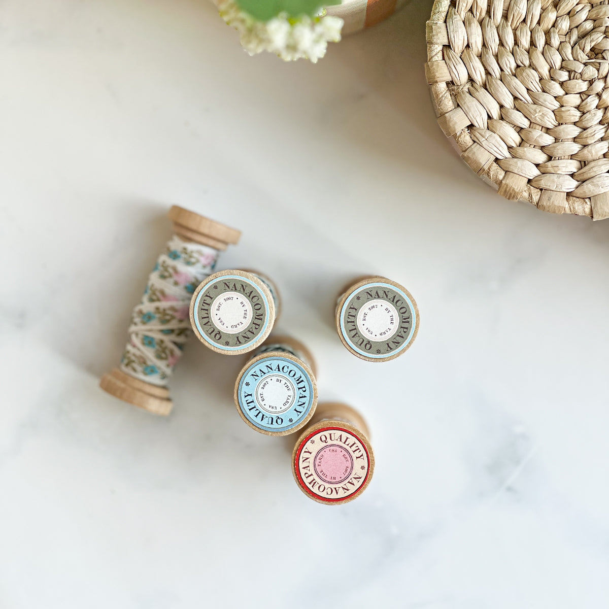 Floral Woven Ribbon - nanaCompany Wooden Bobbin | Choose style