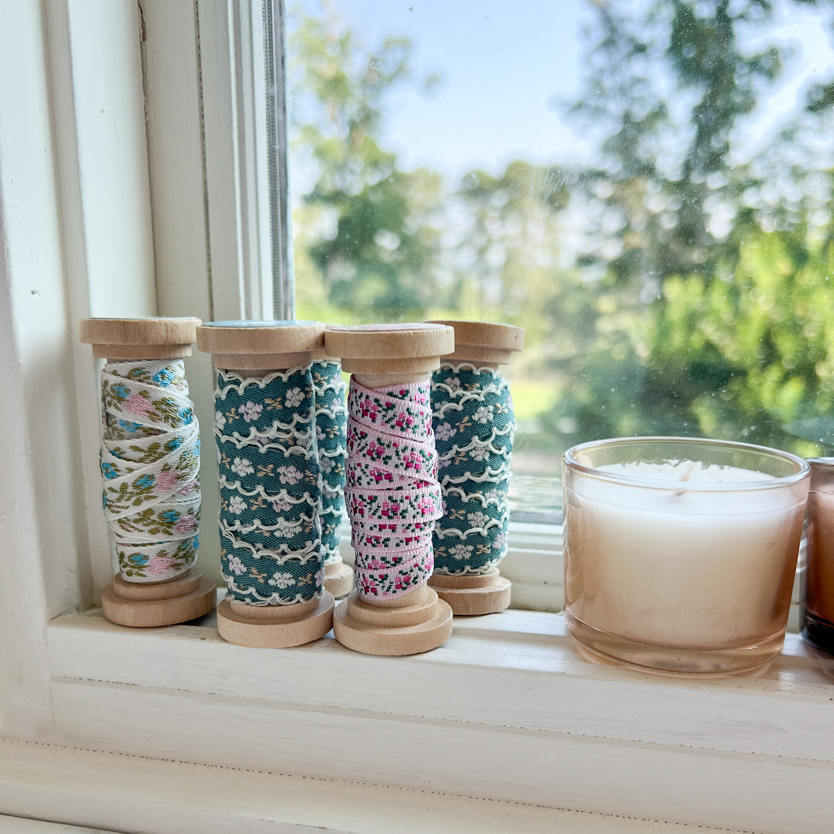 Floral Woven Ribbon - nanaCompany Wooden Bobbin | Choose style