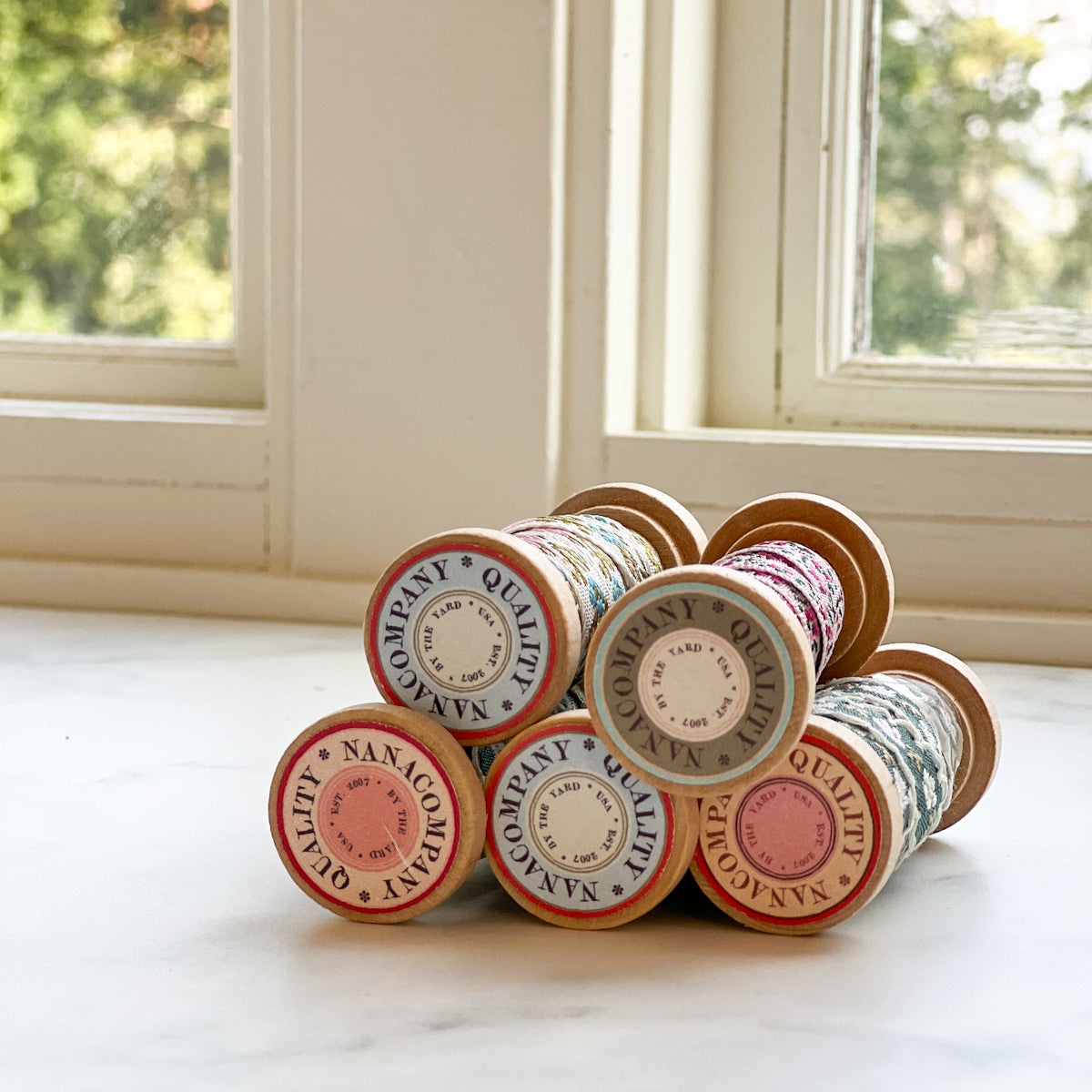 Floral Woven Ribbon - nanaCompany Wooden Bobbin | Choose style