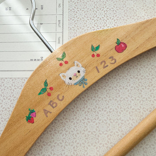 Sweet Vintage Look Hand-painted Wood Baby Child Hanger | Choose Bear or Cat