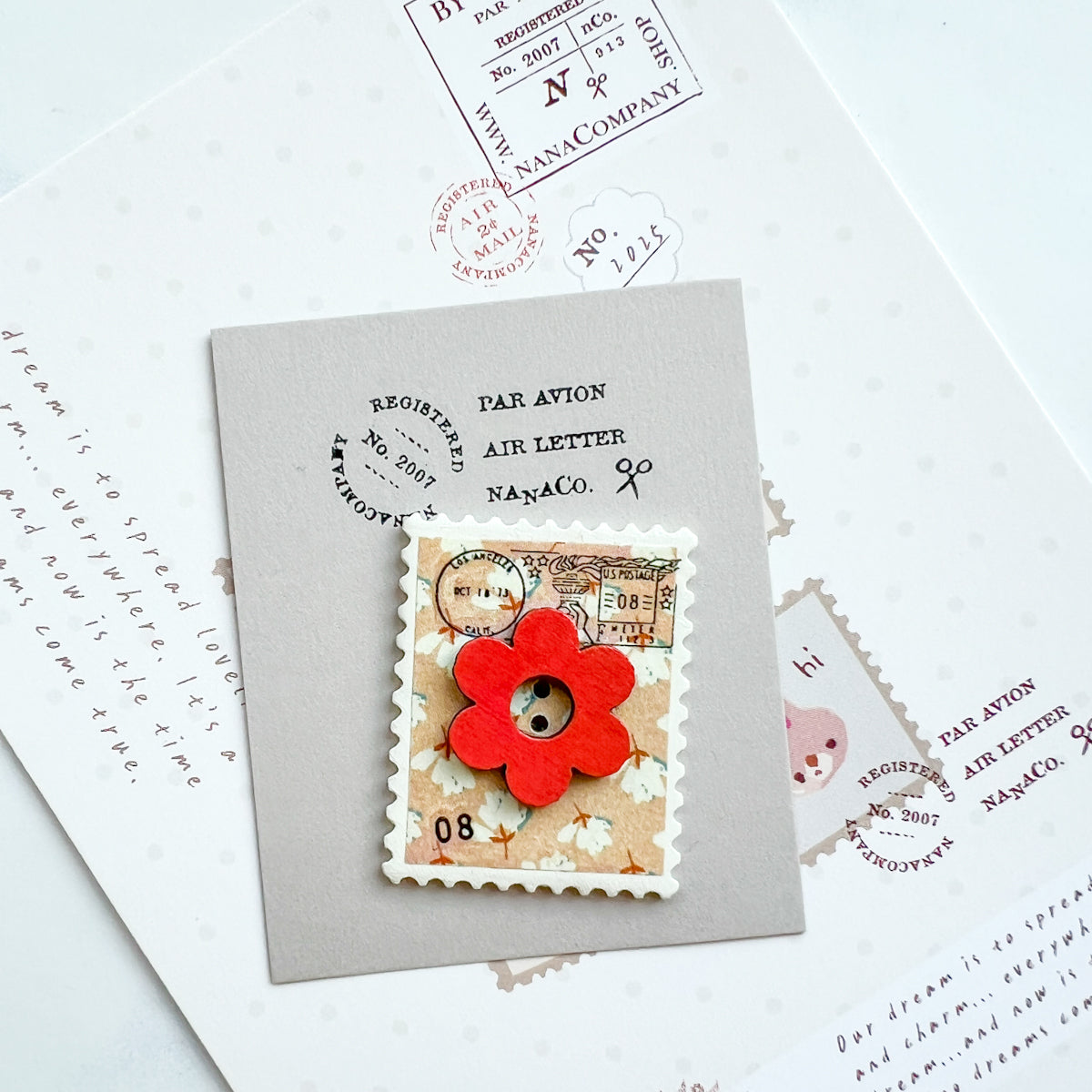 Handpainted Wood Stamp Button - One of a Kind