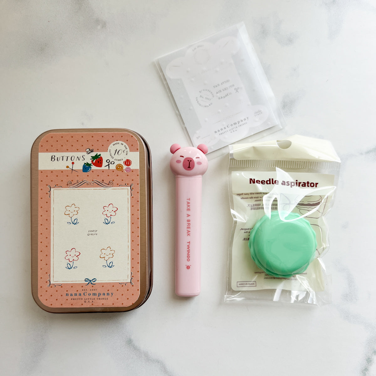 nanaCompany Buttons Card Sewing Tin Kit featuring Capybara scissors
