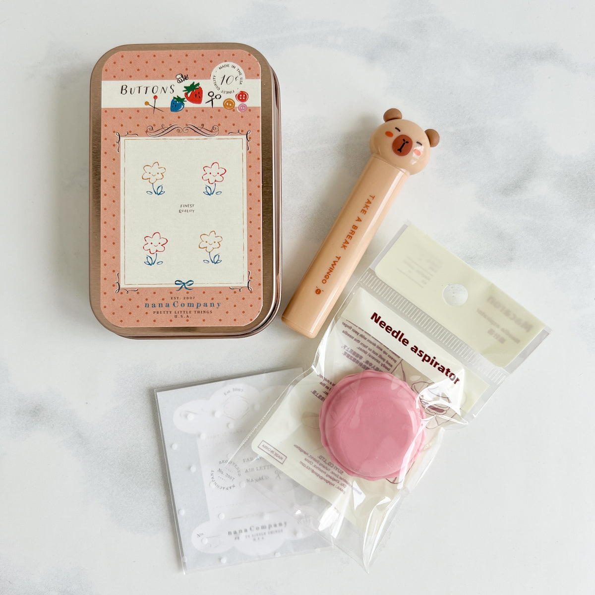 nanaCompany Buttons Card Sewing Tin Kit featuring Capybara scissors