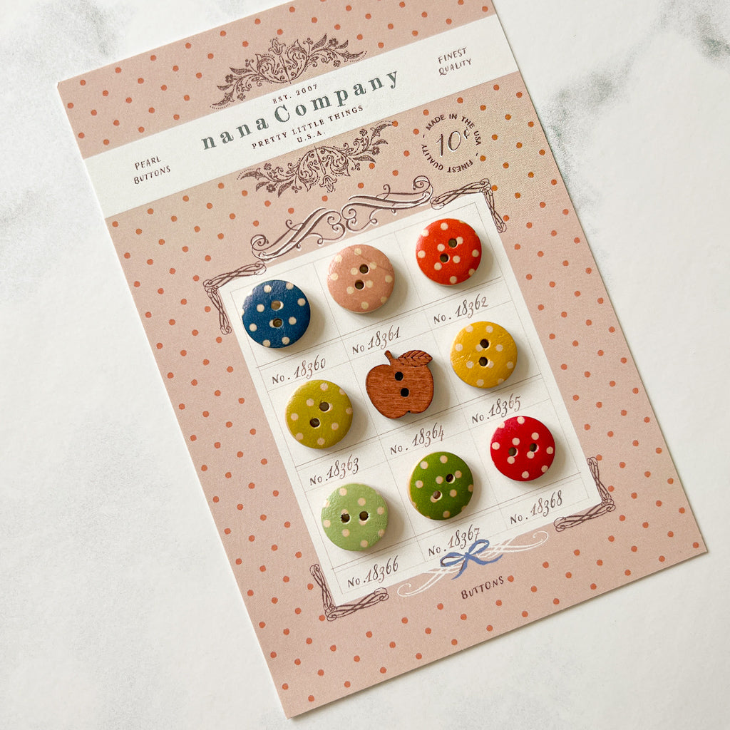 Apple Seed NanaCompany Button Card | Set of 9 buttons