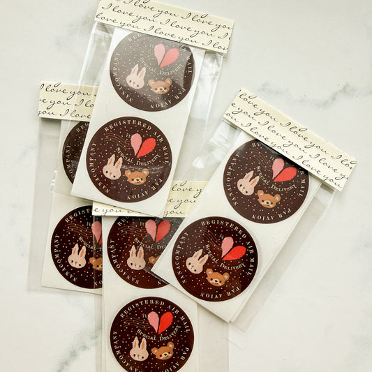 Limited Edition Valentine Airmail Bunny & Bear Stickers | Set of four