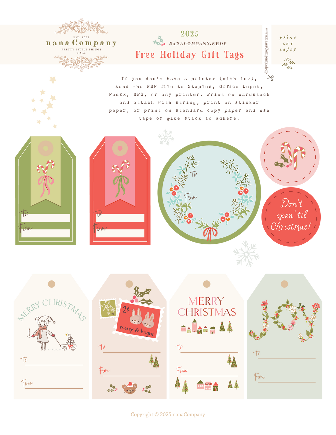 2025 Holiday Christmas Tags Free PDF