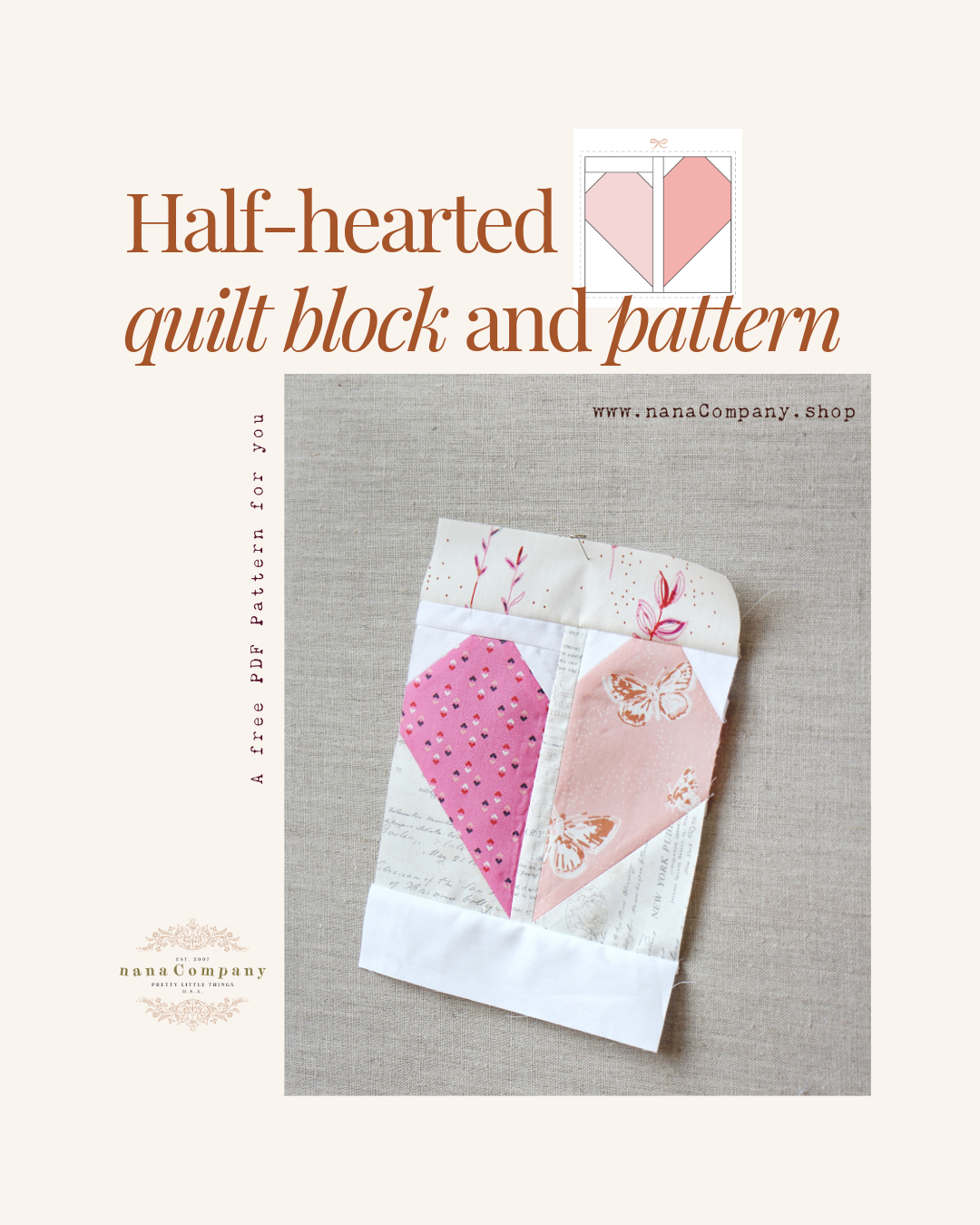 Half-Hearted Quilt Block and Quilt Pattern by nanaCompany