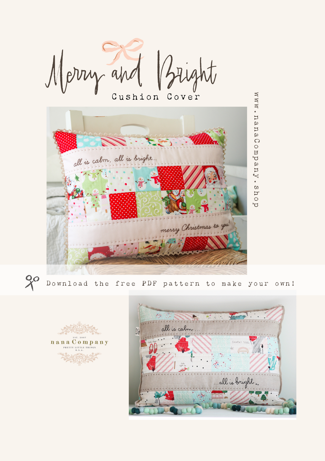 Merry and Bright Cushion Cover - Free DIY PDF pattern