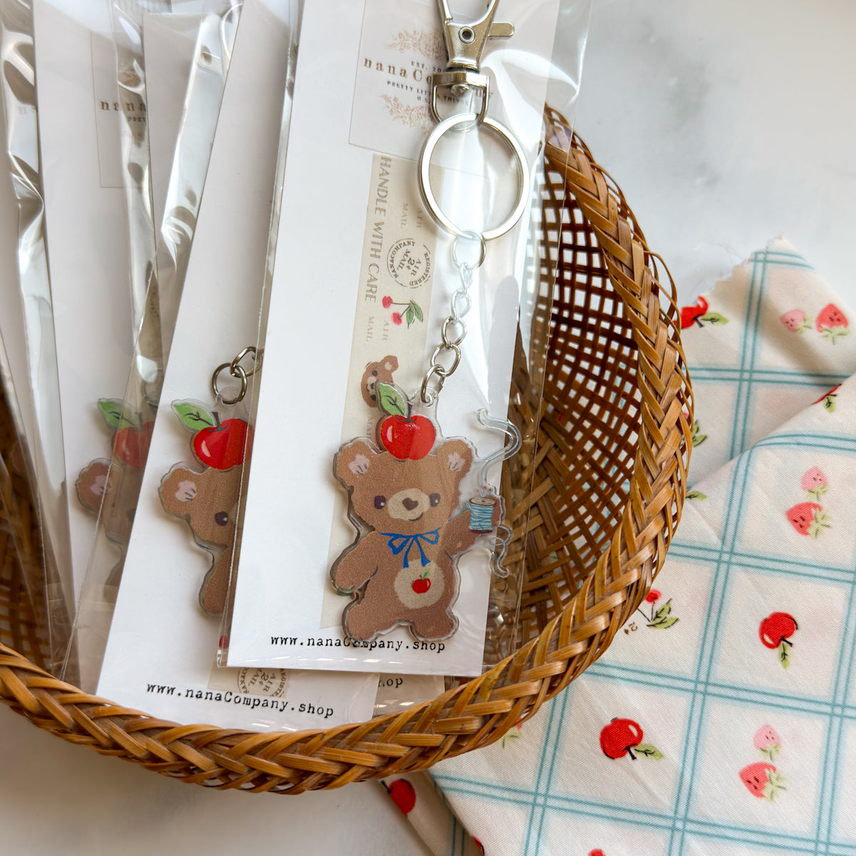Apple Bear Acrylic Zipper Pull Keychain Charm with Clasp - nanaCompany Limited Edition
