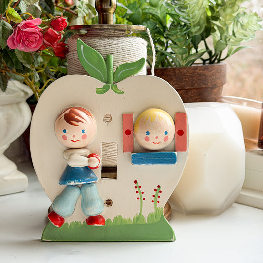 Charming Vintage Painted Apple Boy & Girl Switch Cover Children Decor