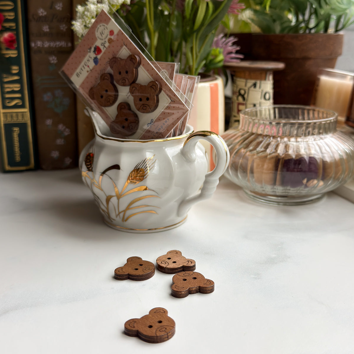 Big Brown Bear wood buttons | Set of four