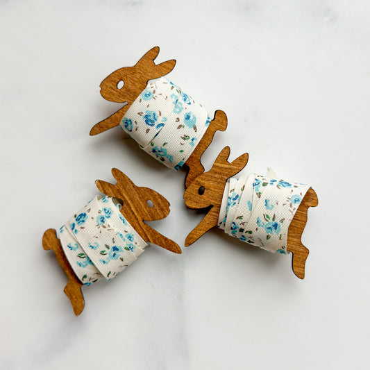 Blue Rose Ribbon Bunny Bobbin | One yard