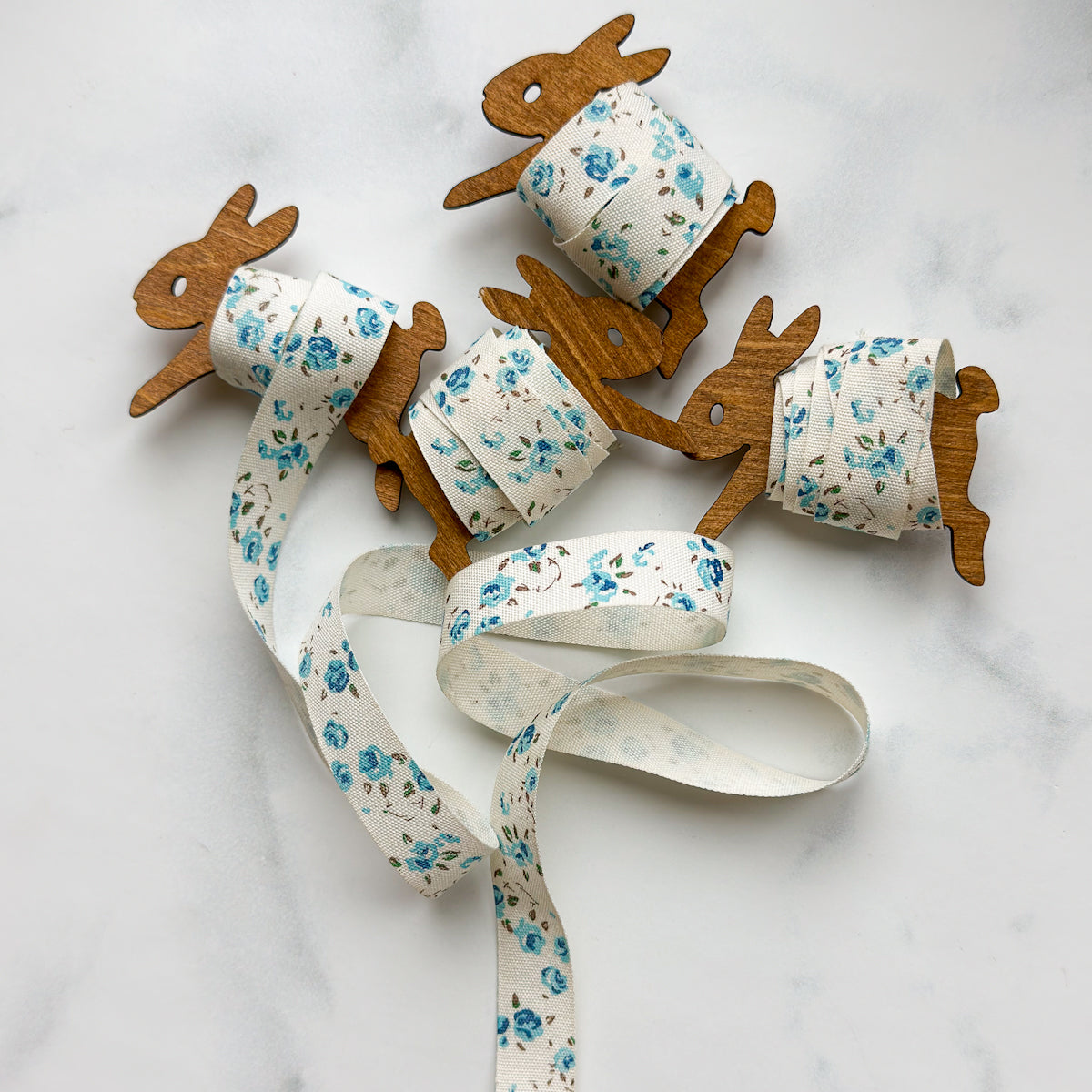 Blue Rose Ribbon Bunny Bobbin | One yard