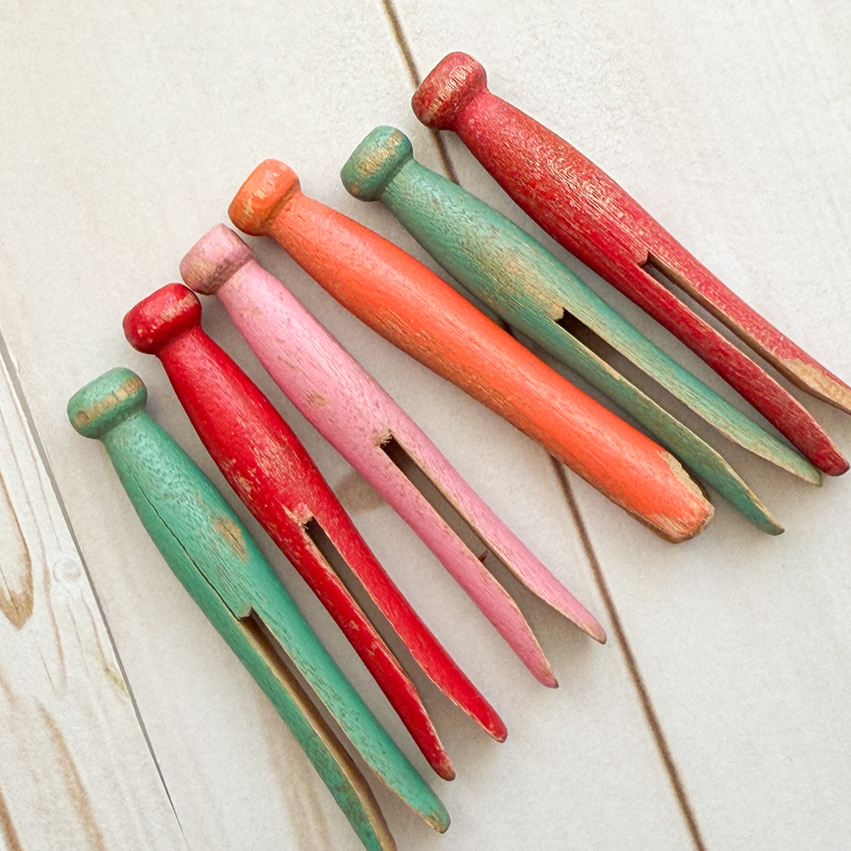 Candy-colored Painted Wood Pegs Antique Clothes Pins