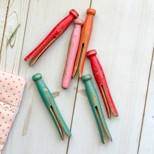 Candy-colored Painted Wood Pegs Antique Clothes Pins