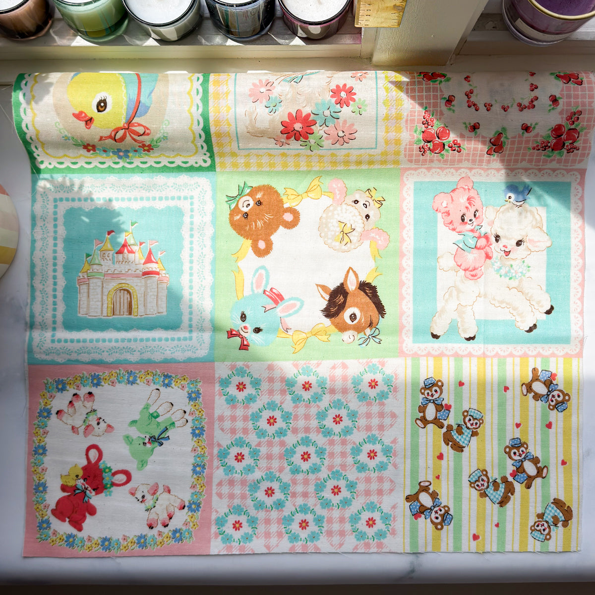 Candy Party Cute Animal Double Gauze Fabric 12-block Panel by Kokka