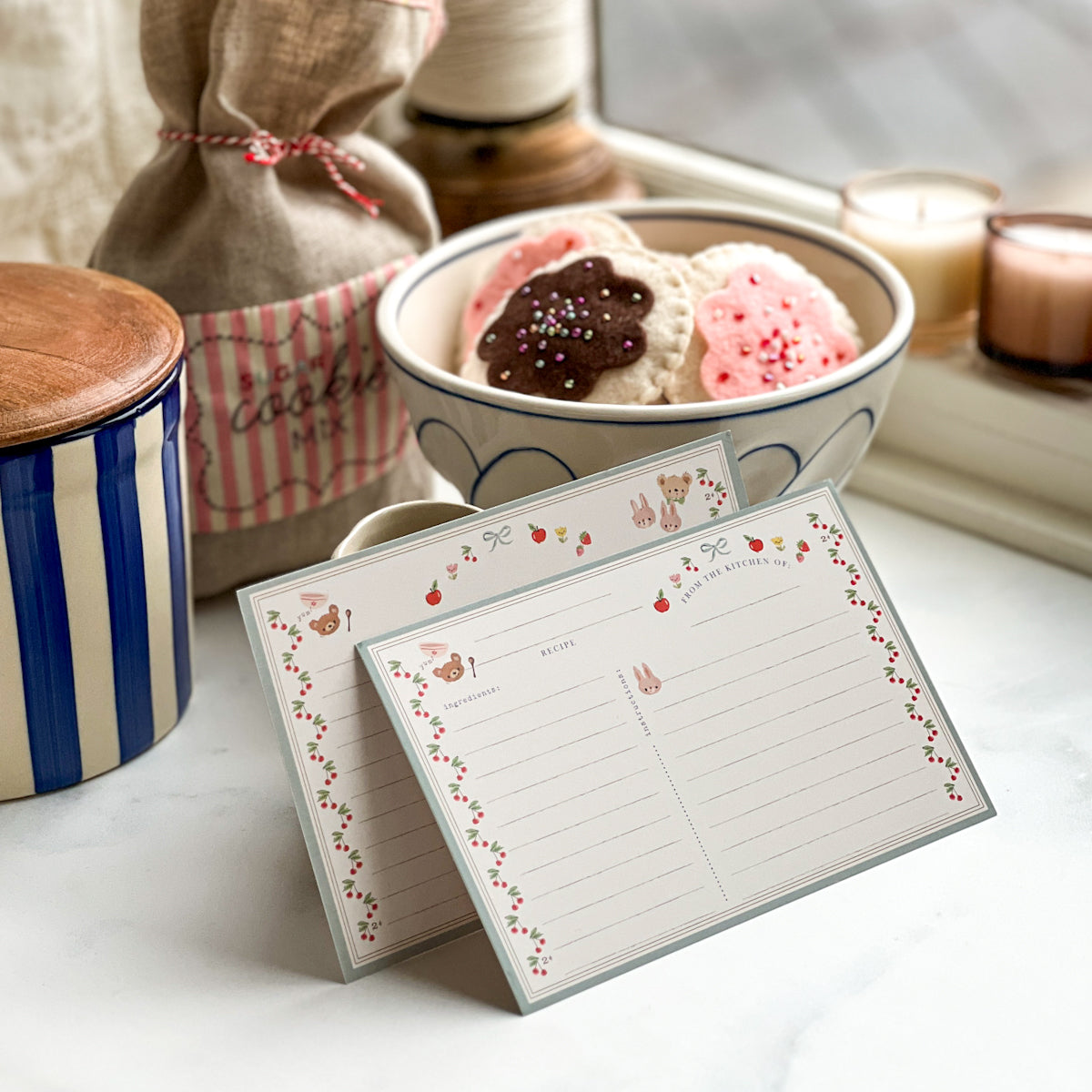 Cherry Border Recipe Cards | Set of ten