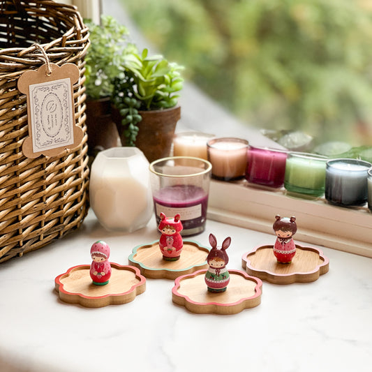 Hand Painted Strawberry/Cherry Girl Thread Spool Wood Tray | Choose Style