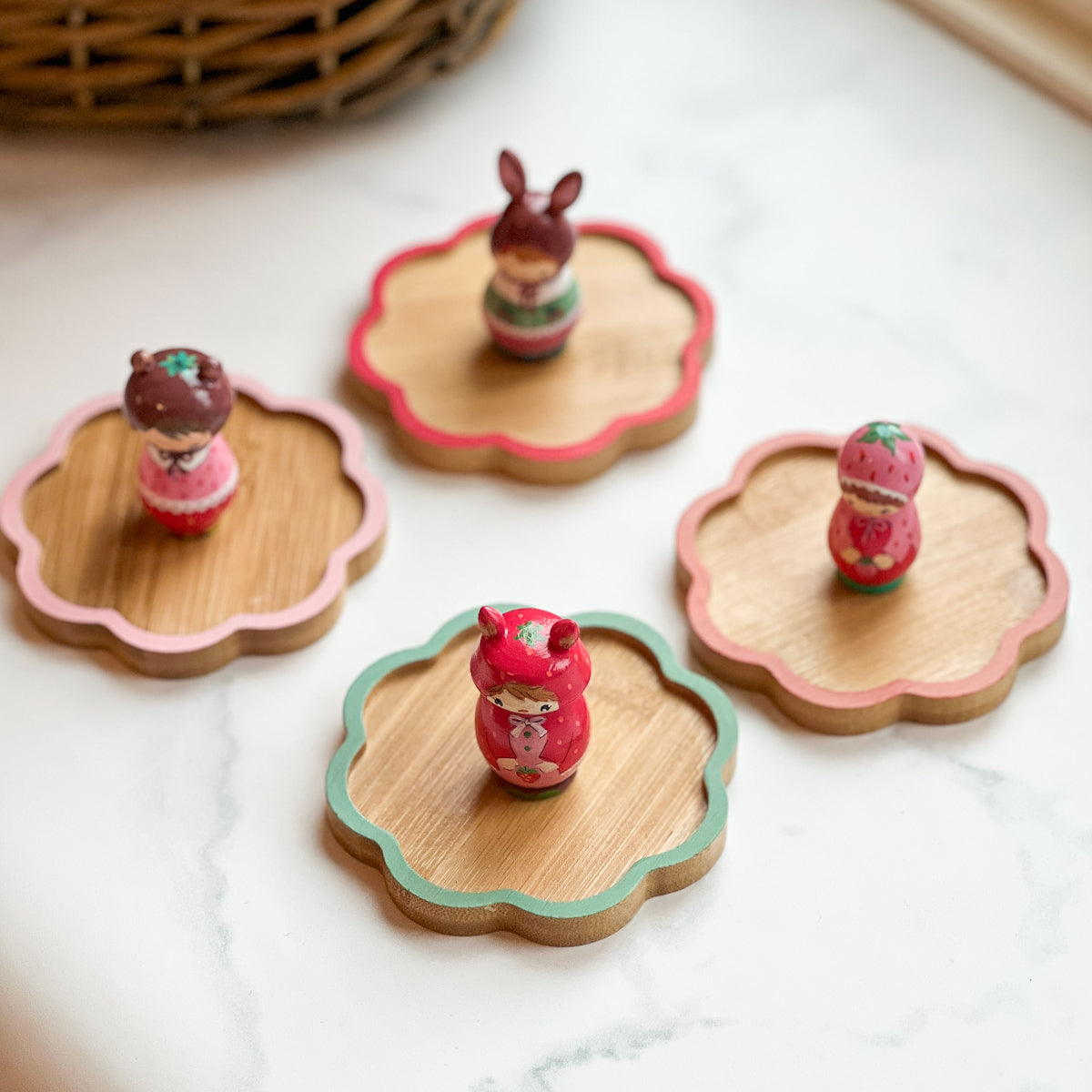 Hand Painted Strawberry/Cherry Girl Thread Spool Wood Tray | Choose Style