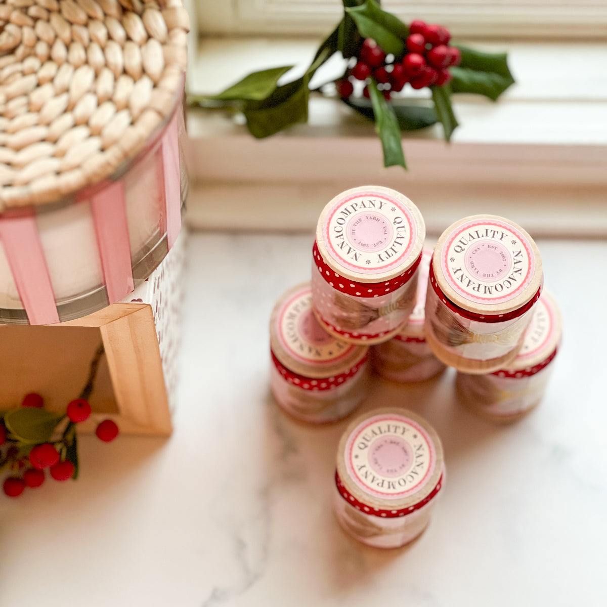 Red White Polka Dot Ribbon - nanaCompany Wooden Bobbin