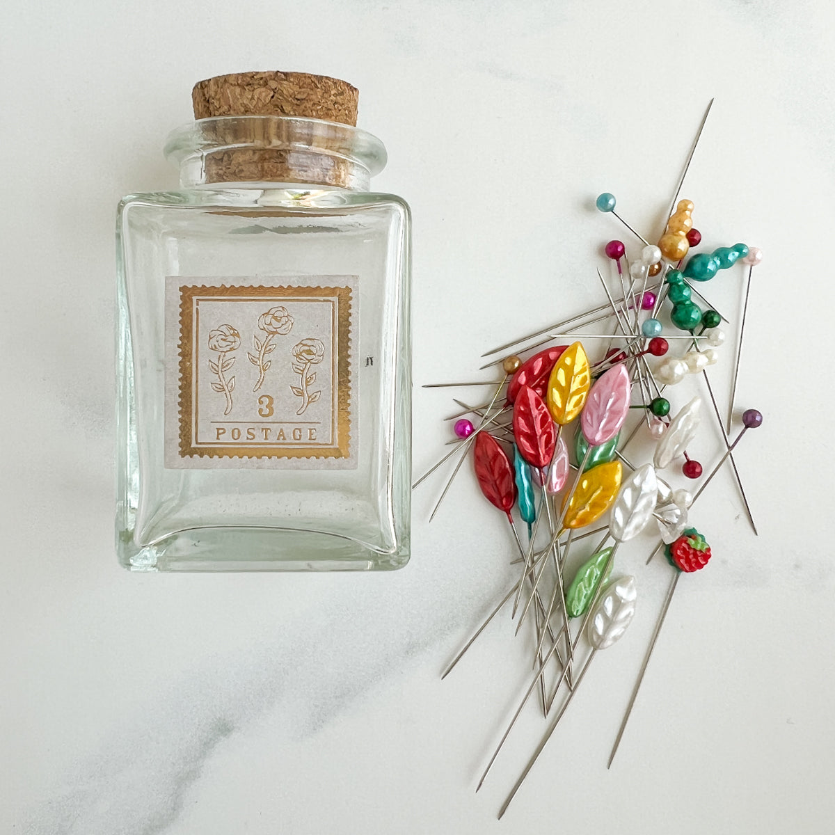 Colorful Sewing Pin collection | Decorative Glass Cork Bottle No.5
