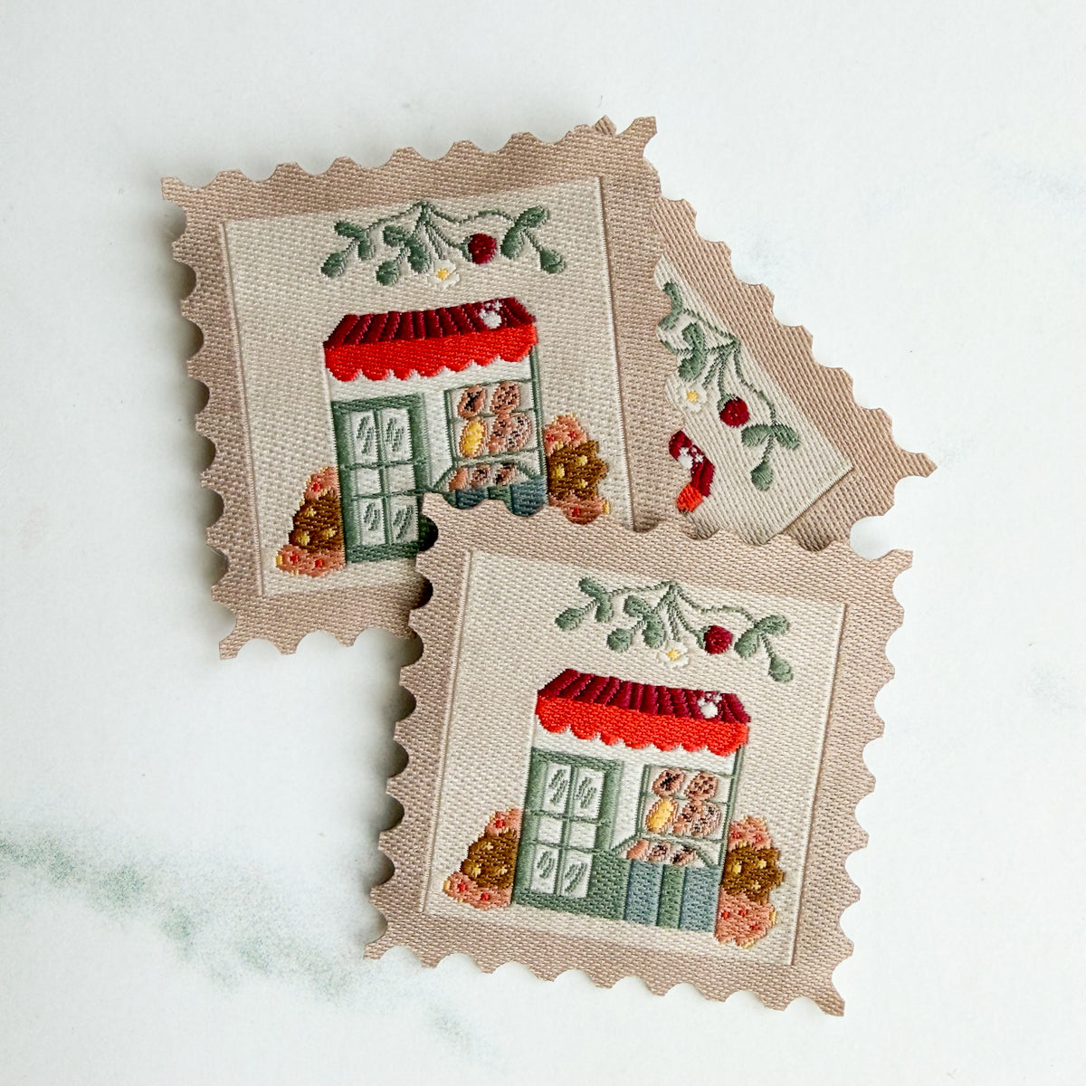 Cozy Bakery Stamp-shaped Woven Labels | Three Labels