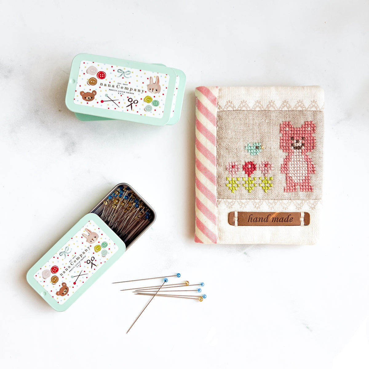 Cross-stitched Bear Patchwork Needle Book  | No.1