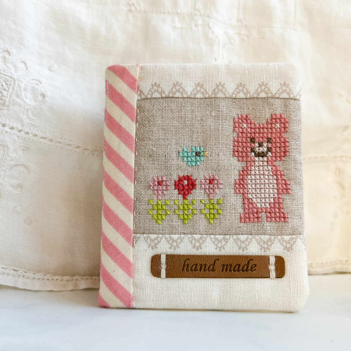Cross-stitched Bear Patchwork Needle Book  | No.1