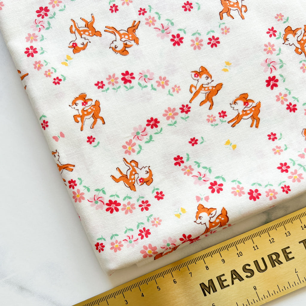 Old New 30’s Darling Deer and Flowers Fabric | White | Fat Quarter