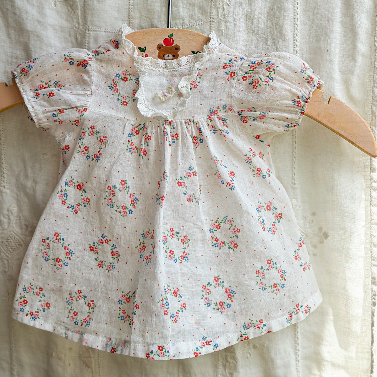 Vintage Doll Dress - Beautiful Floral on White Fabric