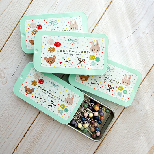 Limited Edition Glass Head Pins in nanaCompany Mint Green Tin | Choose Pin Color